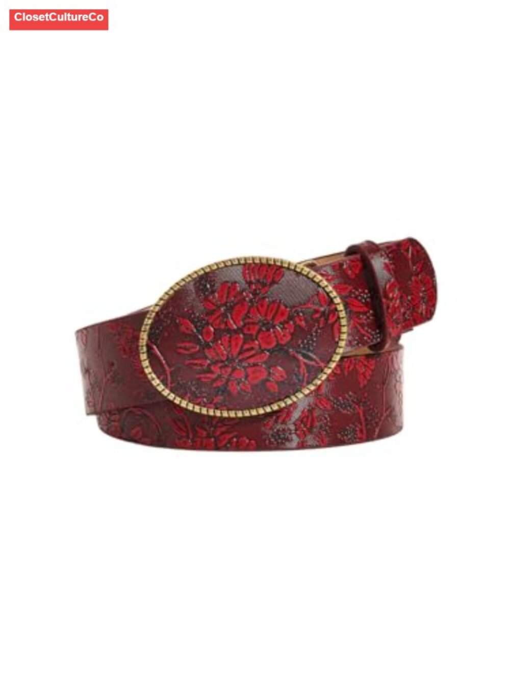 Floral Oval Buckle PU Leather Belt Vintage Western Style